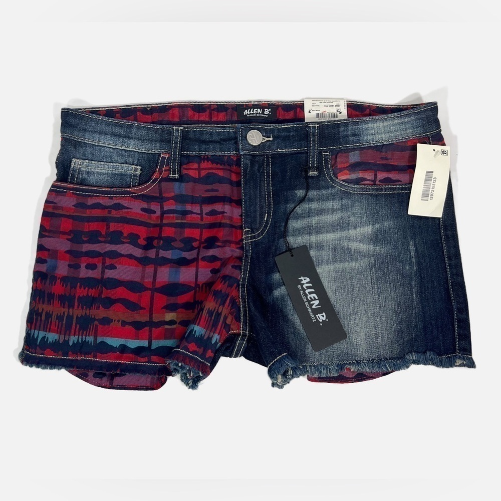 NWT Allen B by Allan Schwartz Mixed Media Vintage Blue Denim Shorts size 12 - Picture 2 of 11